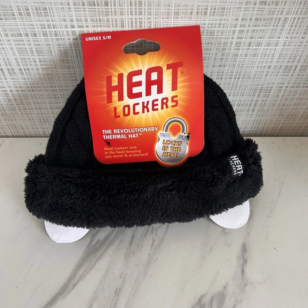 Heat Lockers Black‎ S/M Unisex Thermal Knit Hat Beanie Faux Fur Lined 183535